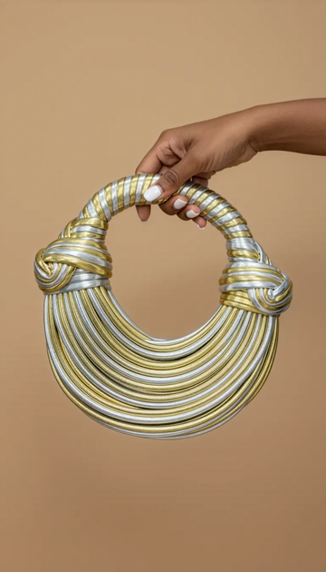 Aurora Twist Metallic Sculpted Handle Handbag